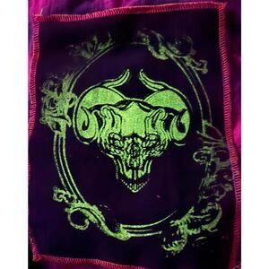 Neon Glow Skull Plaid Flannel Art Shirt Eerie Ram Skull Patch Dark Whimsy Vibes